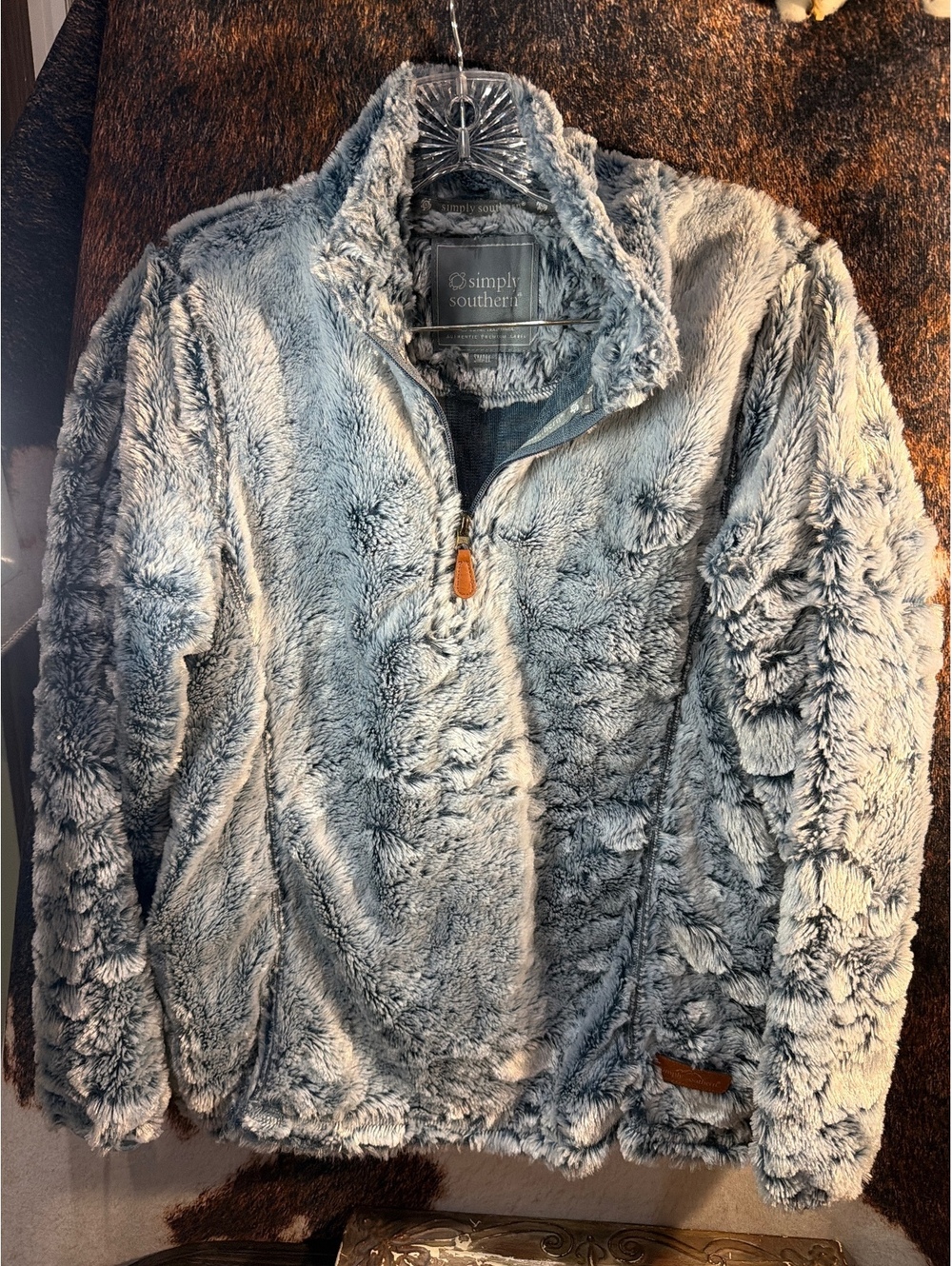Simply Southern Gray Plush Quarter-Zip Pullover Jacket Small